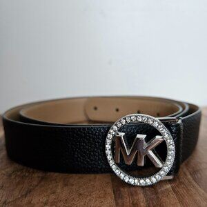 Michael Kors 1 INCH Leather Crystal Logo Belt Circle MK Signature Logo Size XL
